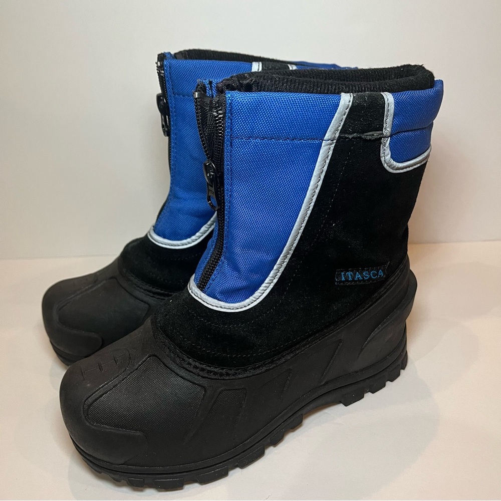 Itasca Reflective Black & Blue Snow Buster Kids Winter Boot Sz 2 Removable Liner